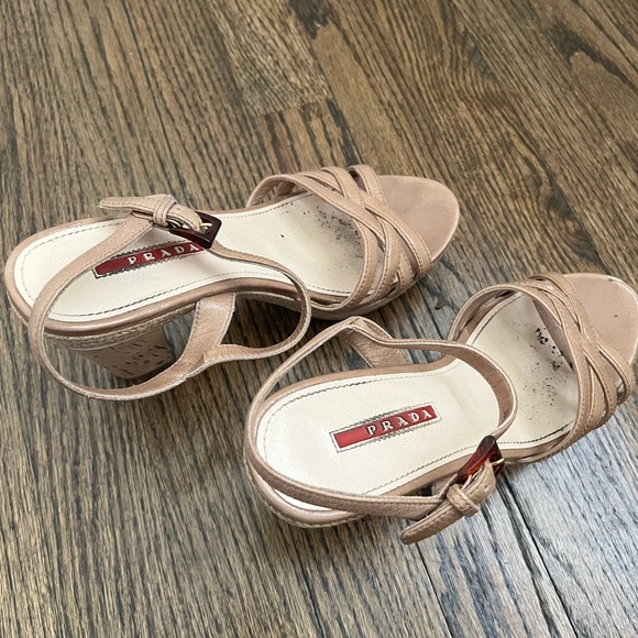 Prada Womens Strappy Nude Leather Cork Wedge Sandals. US size 6.5 - Picture 9 of 11